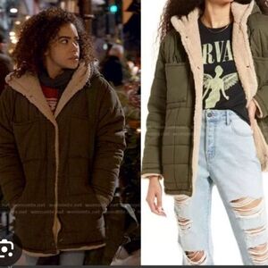 NWT BP Nordstom Ginny & Georgia Quilted Geen Sherpa Jacket with Faux Shearling S